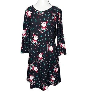 St. John's Bay Small Black Tunic Mini Dress Santa Candy Cane Christmas Party
